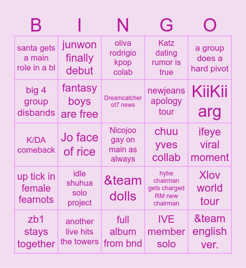KPOP 2026 BINGO Card