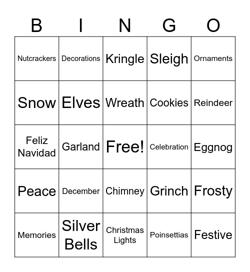 TPC holiday Bingo Card