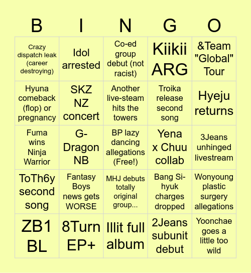 2026 Kpop Bingo Card