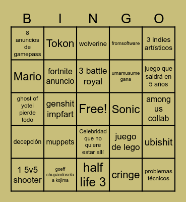 goty de mierda Bingo Card