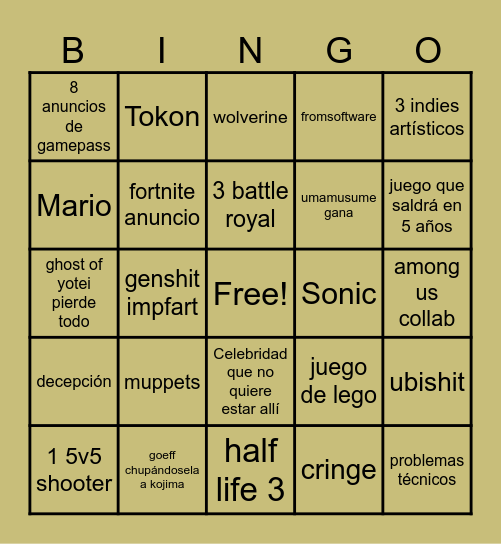 goty de mierda Bingo Card
