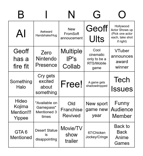 Gaming bingo Card