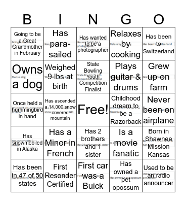 Fun Fact Bingo Card