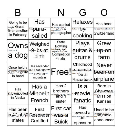 Fun Fact Bingo Card
