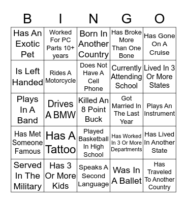 PC Parts Bingo Card