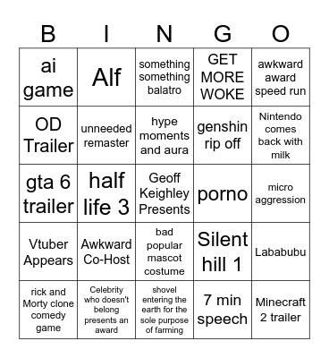 Game Award 2025 Bingo Card