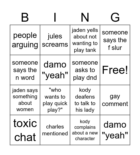 flippin beaver overwatch Bingo Card