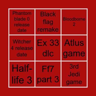 The game awards bingo Card
