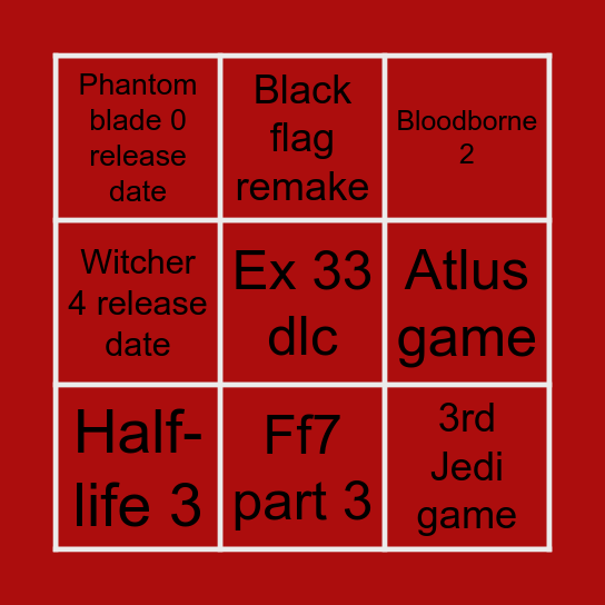 The game awards bingo Card
