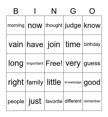 Untitled Bingo Card