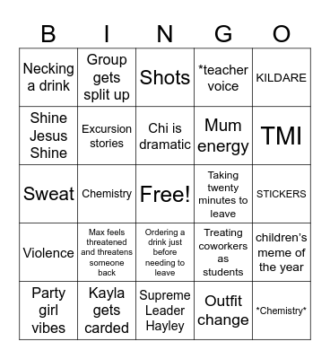 OLSH Drinks Bingo Card