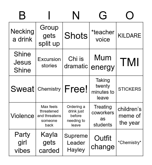 OLSH Drinks Bingo Card