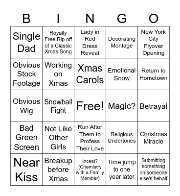 Hallmark Movie Bingo Card