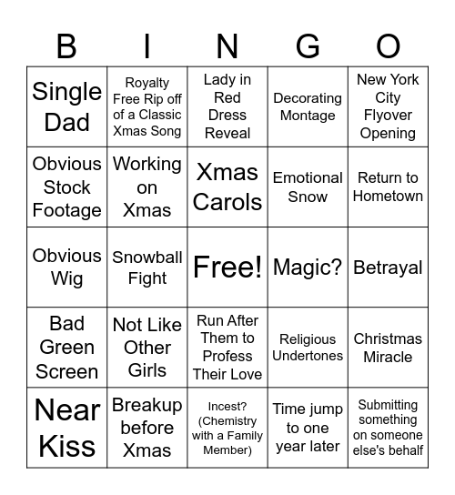 Hallmark Movie Bingo Card