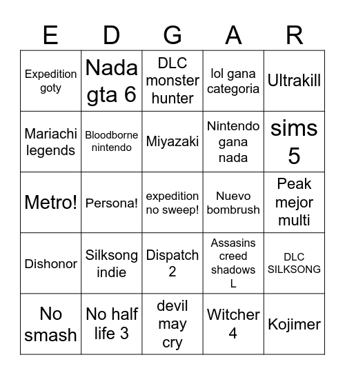 BINGO EDGAR Bingo Card