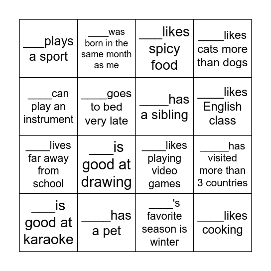 I'm looking for someone who... Bingo Card
