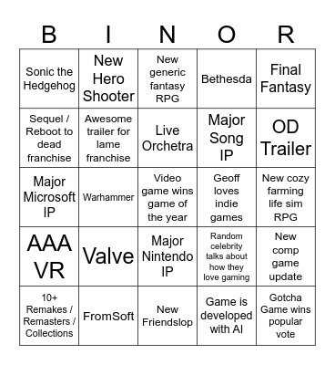 GOTY 2025 Bingo Card