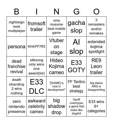 tga bingo Card
