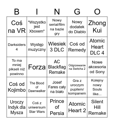 TGA Bingo Card
