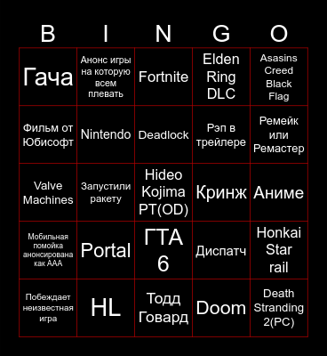 TGA (The Game Awards) Bingo Card