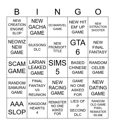 GAME AWARDS REVEALS BINGO Card