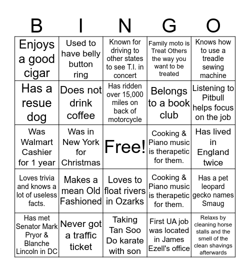 Fun Fact BINGO Card