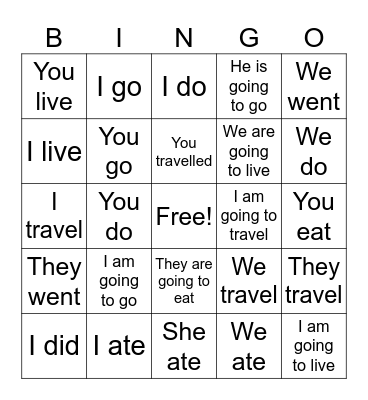 Spanish verb bingo Card
