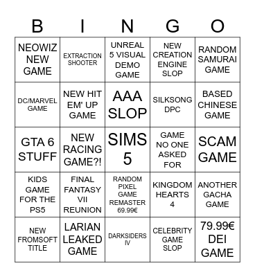 GAME AWARDS GAMES REVEAL Bingo Card