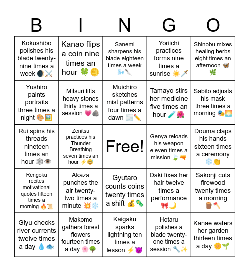 B19 L7 Tanjiro trains under the waterfall twenty times a week 🌊💪 Bingo Card