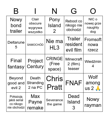 Game awards Bingo Card