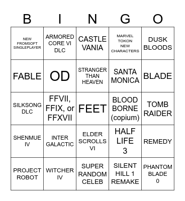 The Game Awards 2025 Bingo Card