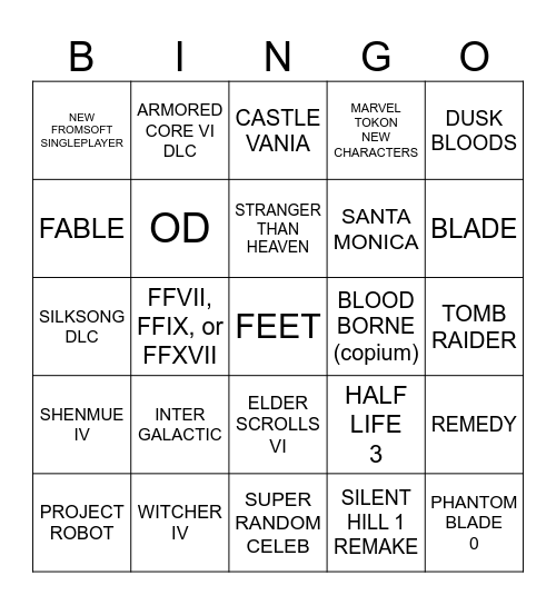 The Game Awards 2025 Bingo Card