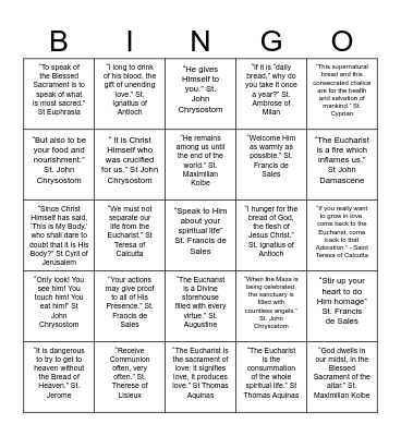 INSPIRING EUCHARISTIC FIRE Bingo Card