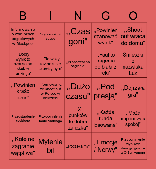 Bingo komentatorów Eurosport na shoot out 25 Bingo Card
