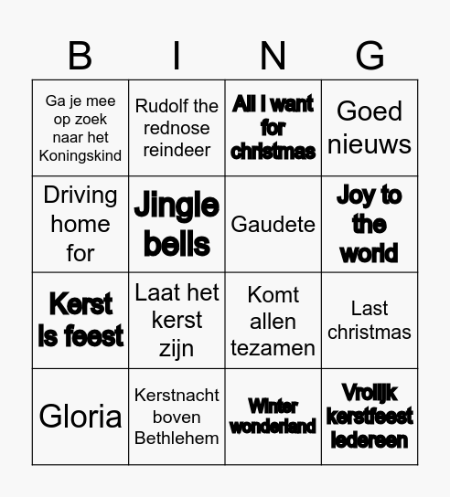 Westendorp Kerstliedjes Bingo Card