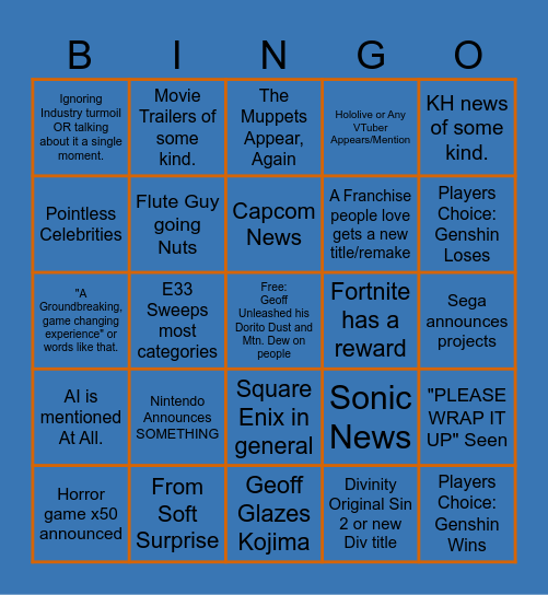 TGA 2025 BINGO TIME Bingo Card