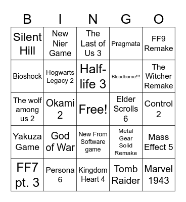 The Game Awards Bingo Card