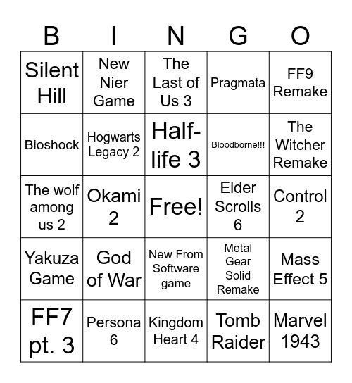 The Game Awards Bingo Card