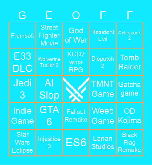 Game Awards Bingo Card