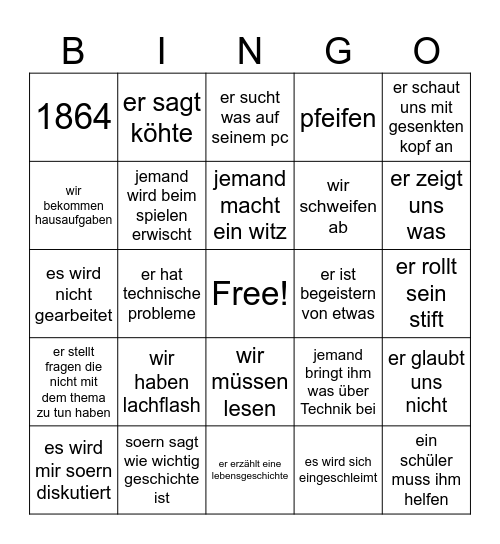 Historie Bingo Card