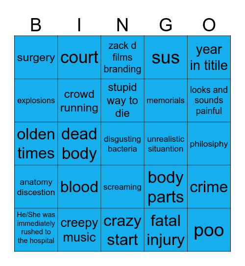 Zack D Films Bingo Card
