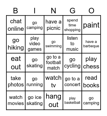 free time activities tb 4 unit 2 Bingo Card