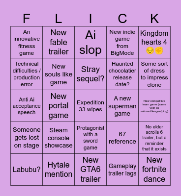 Game Awards Bingo Card