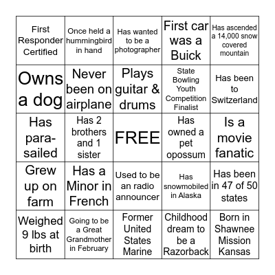 Fun Fact BINGO Card