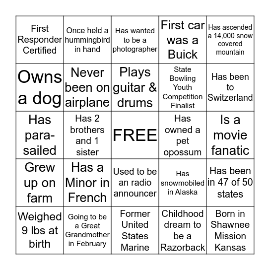 Fun Fact BINGO Card