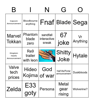 Game Awards 2025 Bingo Card