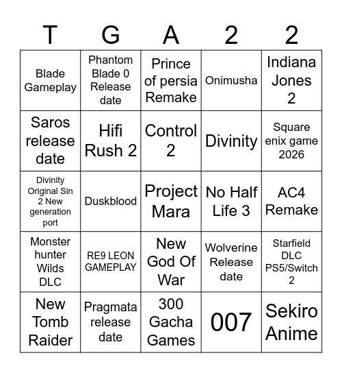 TGA 2025 Bingo Card