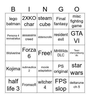 Game award show Bingo Card