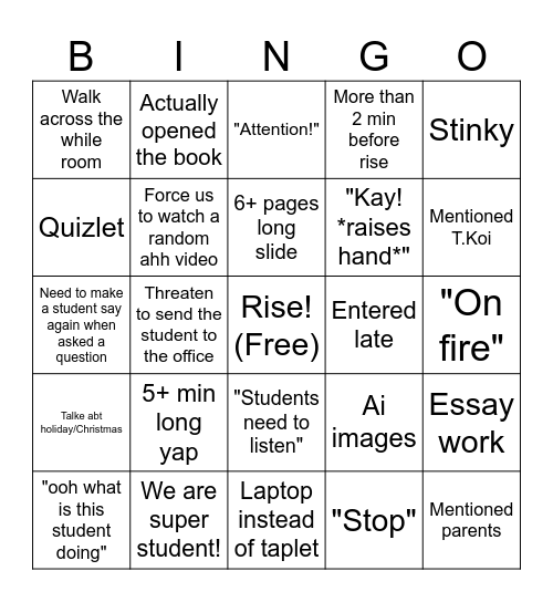 Daniel Bingo Card