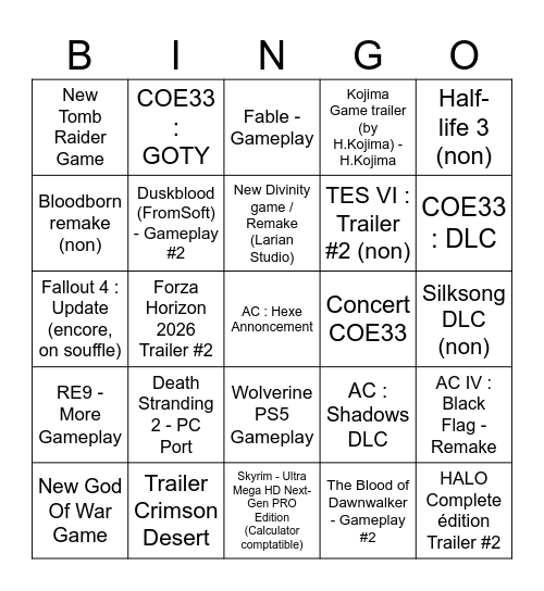 GOTY 2025 Bingo Card